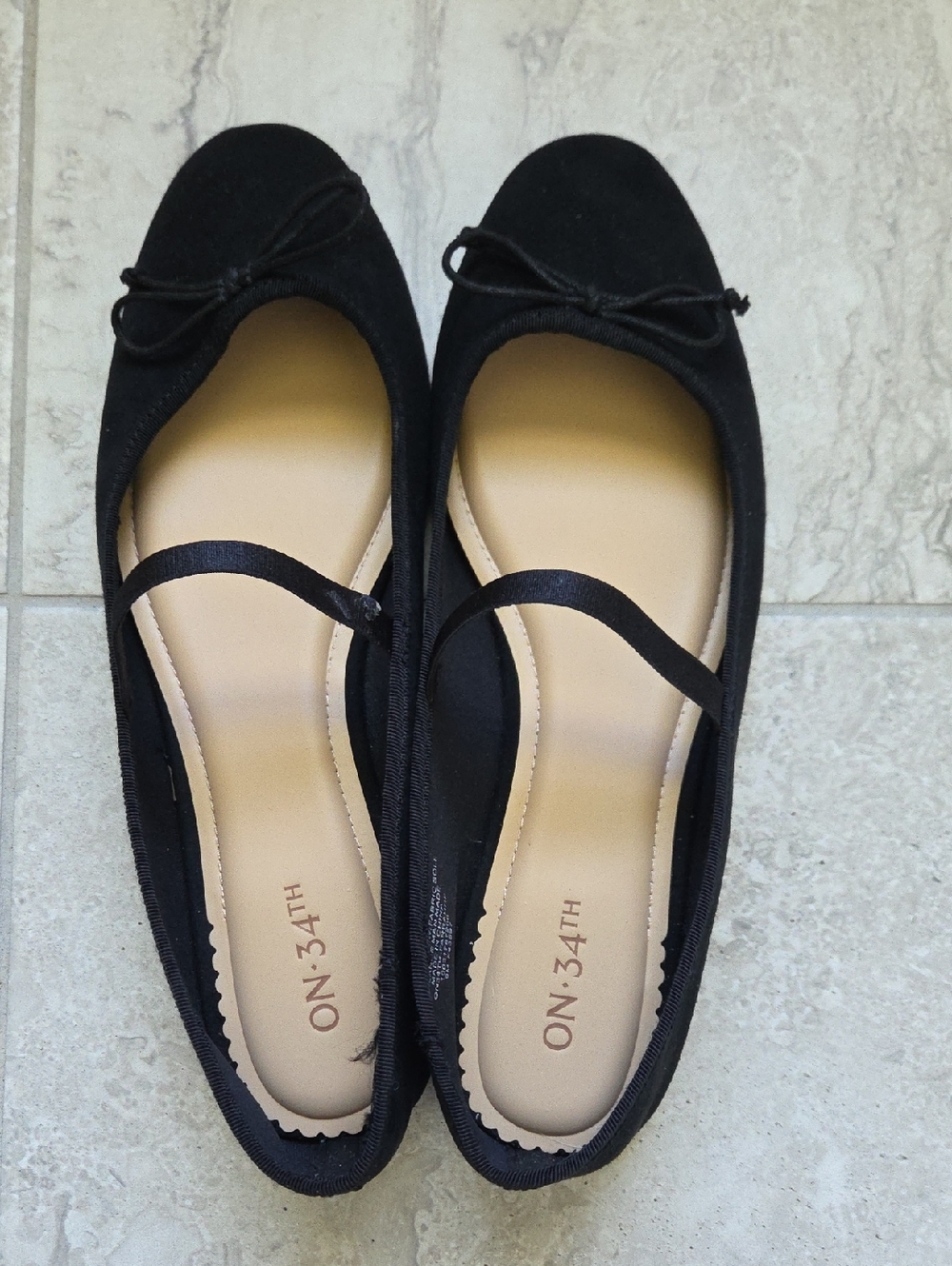 NEVER WORN On:34th Black Ballet Flats with Ankle Strap SZ 9 but Fit 9.5